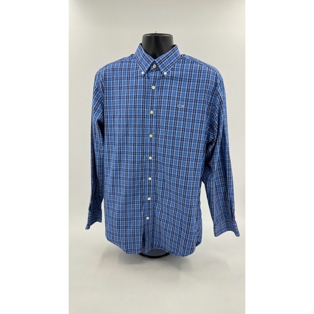 Vineyard Vines Whale Shirt Mens M Blue‎ White Navy Long Sleeve Button-Down